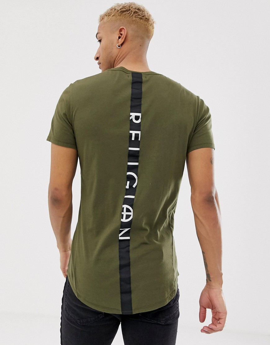 Kakifarvet T-shirt med bånd i ryggen og buet kant fra Religion-Grøn