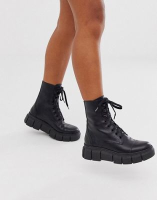 black flat chunky boots