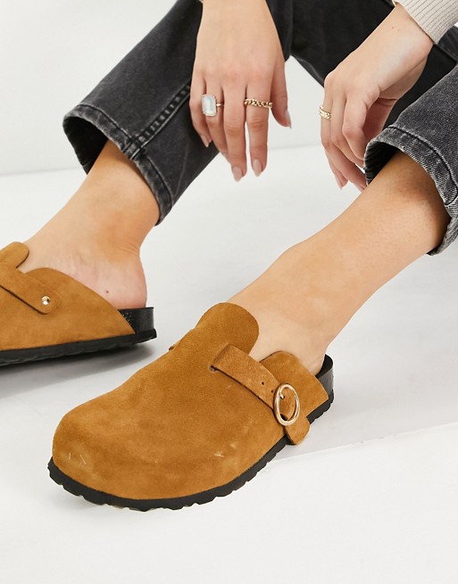 Kaltur faux suede clog shoes in tan