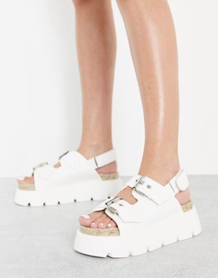 Kaltur espadrille chunky sandals in white PU - WHITE