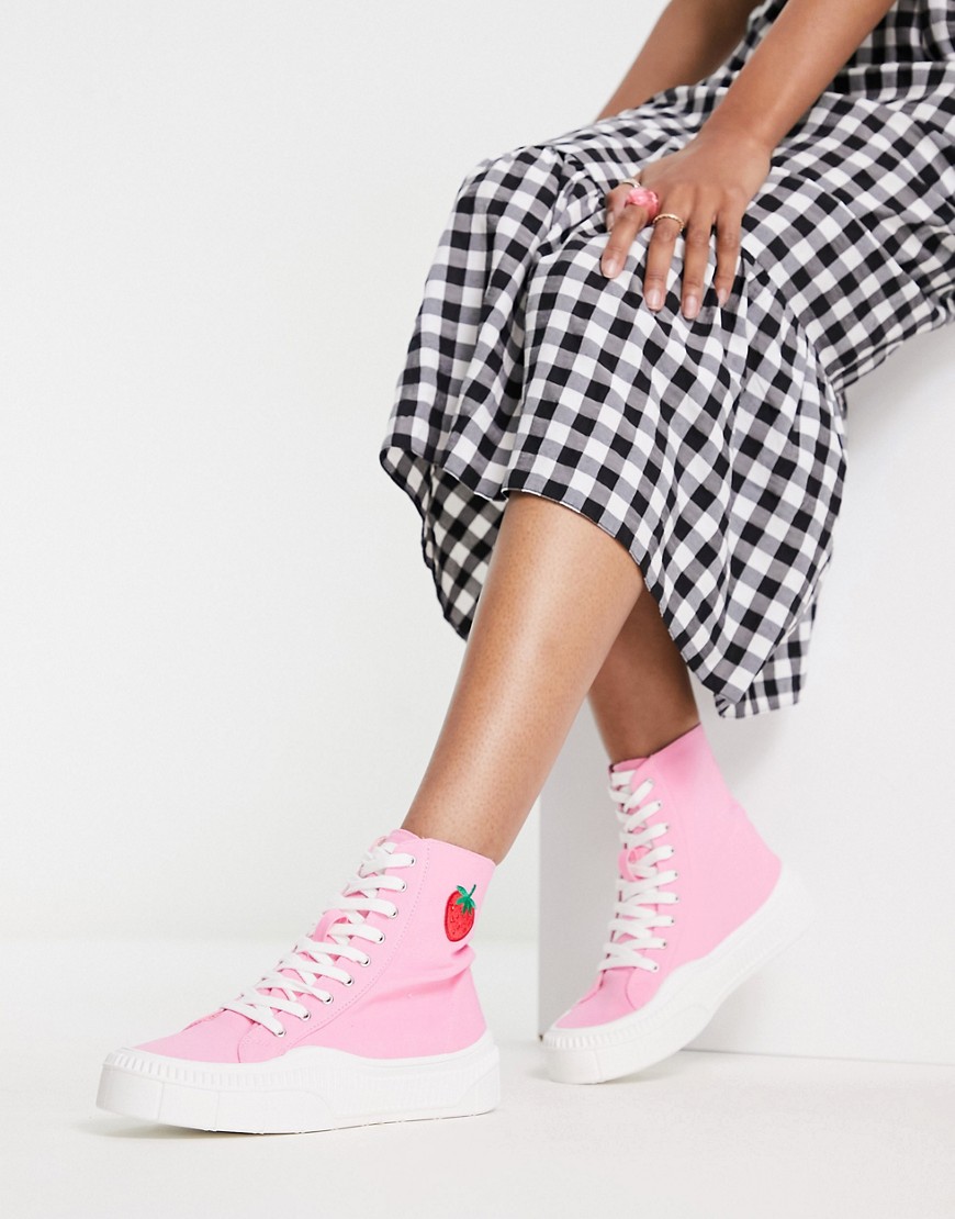 Kaltur High Top Sneakers With Strawberry In Pink Canvas - Lpink