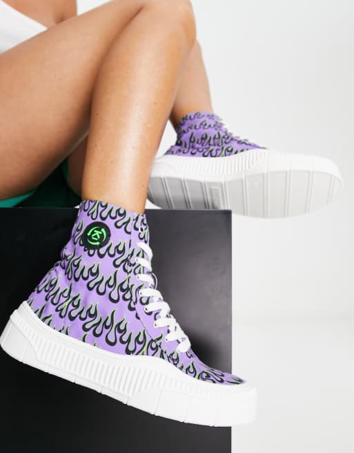 Kaltur high top trainers in flames print in purple printed canvas - PURPLE
