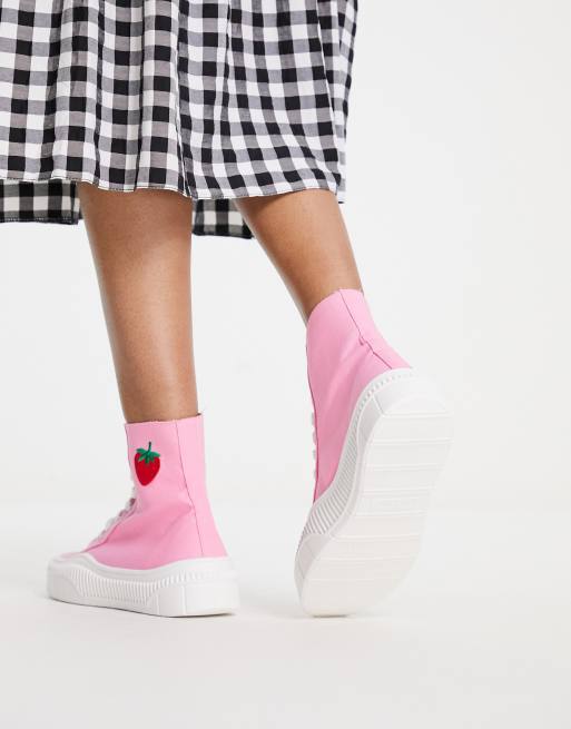 Kaltur – Knöchelhohe Sneaker aus rosa Leinen mit Erdbeer-Stickerei - LPINK, 2 von 4