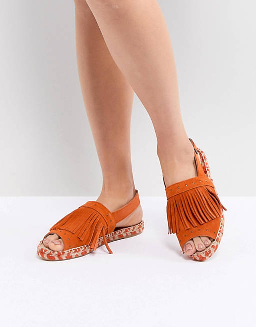 Kaltur Orange Fringed Espadrille Sandals