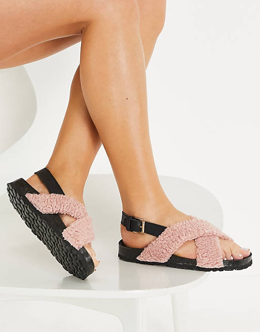 Women Flat Sandals/Kaltur teddy flat sandals in pink 