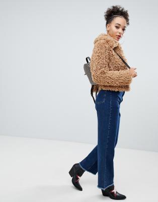 camel cropped teddy jacket