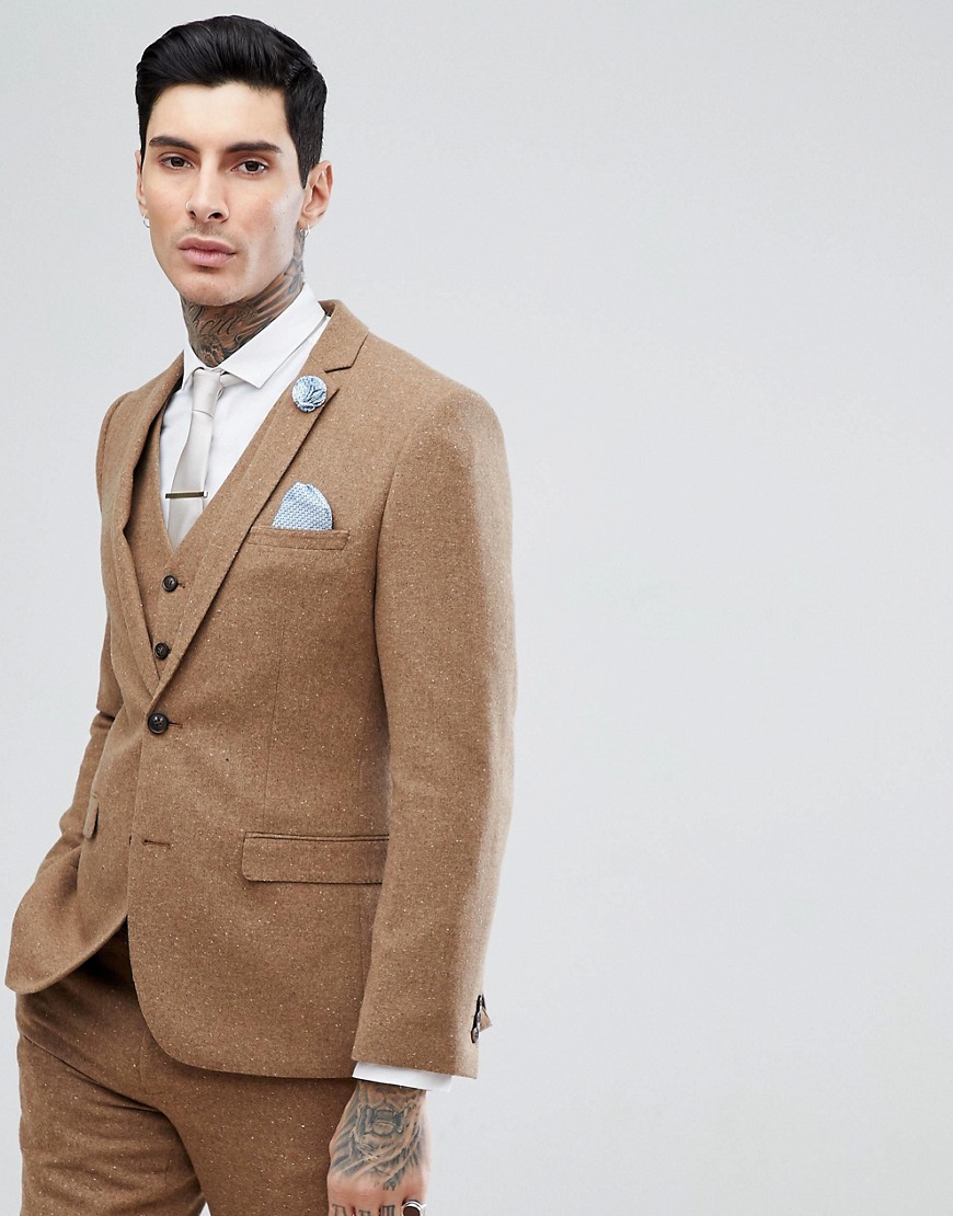 Kamelfarvet habit jakke med nobret overflade i smal pasform fra Harry Brown-Tan