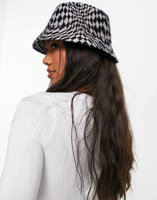 Kangol - Bucket hat met vervormde ruiten in zwart en grijs, 3 van 4