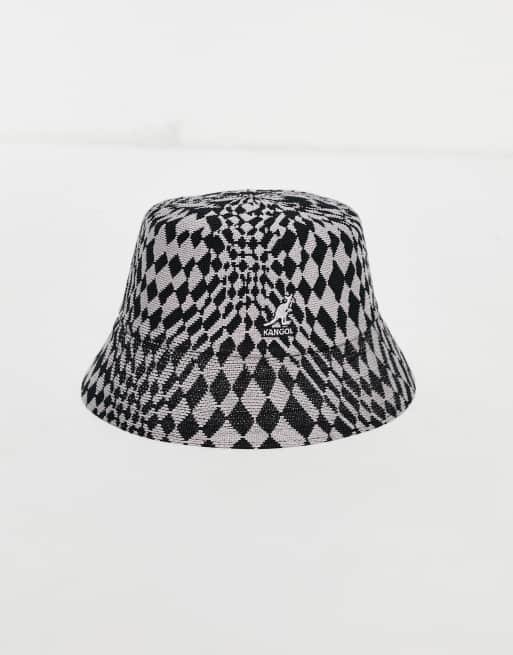 Kangol - Bucket hat met vervormde ruiten in zwart en grijs, 4 van 4