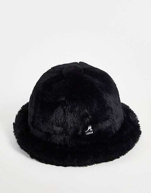 Kangol - Cappello da pescatore casual in pelliccia sintetica nero