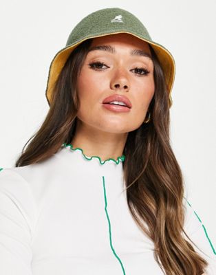 Kangol casual bucket hat in reversible sage green and yellow