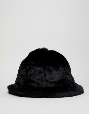 black fluffy kangol bucket hat