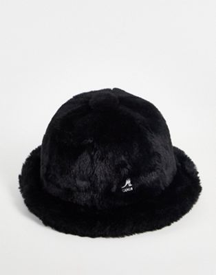 Kangol faux fur casual bucket hat in black