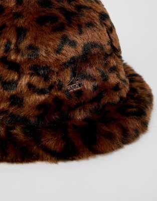 kangol faux fur casual bucket hat in leopard print