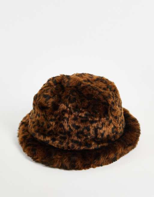 Kangol faux fur casual bucket hat store in leopard print