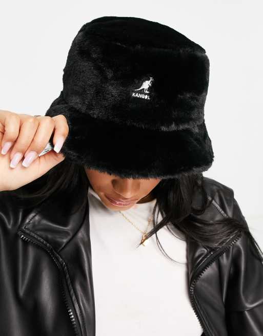 Black fluffy kangol store bucket hat