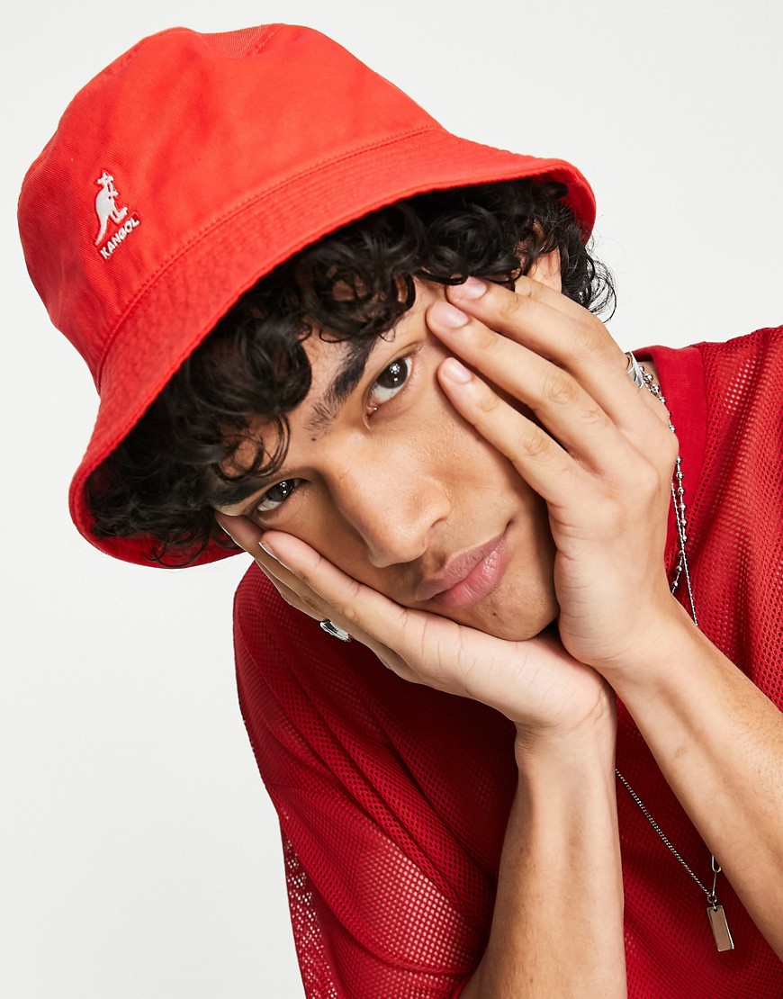 kangol washed bucket hat in cherry glow-red