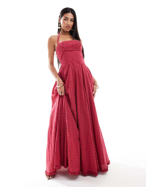 Kanya London boned broderie corset maxi in red - view 1