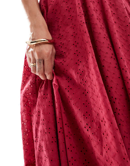 Kanya London boned broderie corset maxi in red , 3 of 4