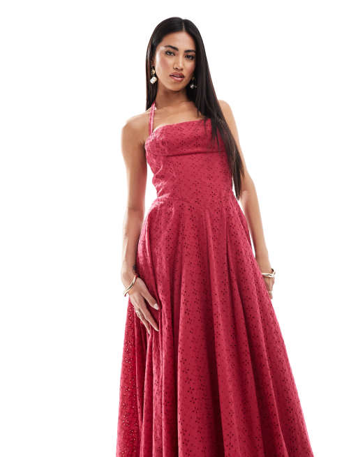 Kanya London boned broderie corset maxi in red , 4 of 4