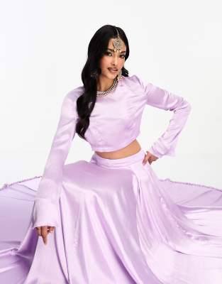 Kanya London - Bridesmaid - Langärmliges Lehenga-Oberteil in Lavendel-Flieder mit kurzem Schnitt-Lila