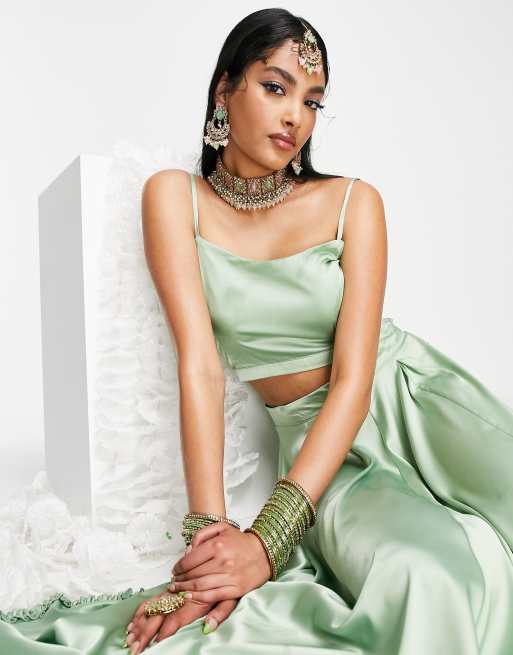 Sage Green Crystal Lehenga Set