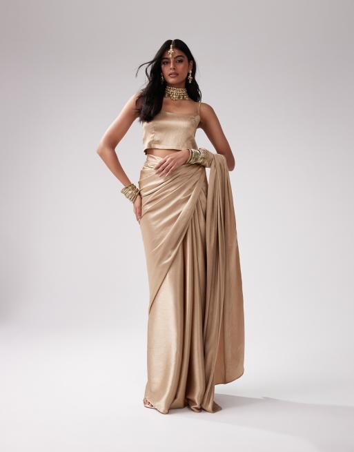 Kanya London Bridesmaid Saree co-ord set in gold | ASOS