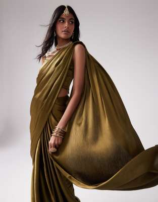 Kanya London Kanya London Bridesmaid Saree co-ord set in olive-Green