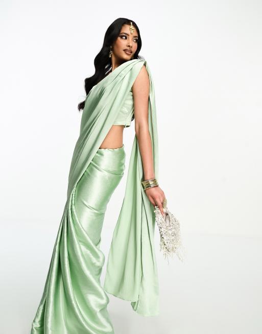 Kanya London Bridesmaid saree co-ord set in sage green, 4 of 4