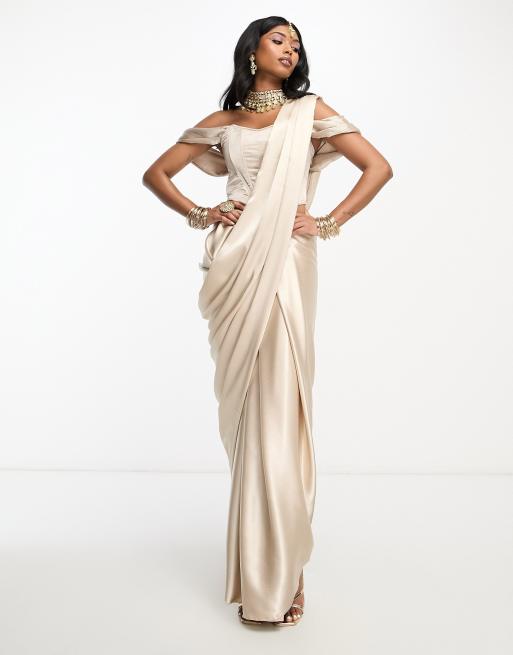 Kanya London Bridesmaid saree and corset top set in champagne