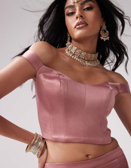 Kanya London - Corsetto strutturato color visone con spalle scoperte in coordinato