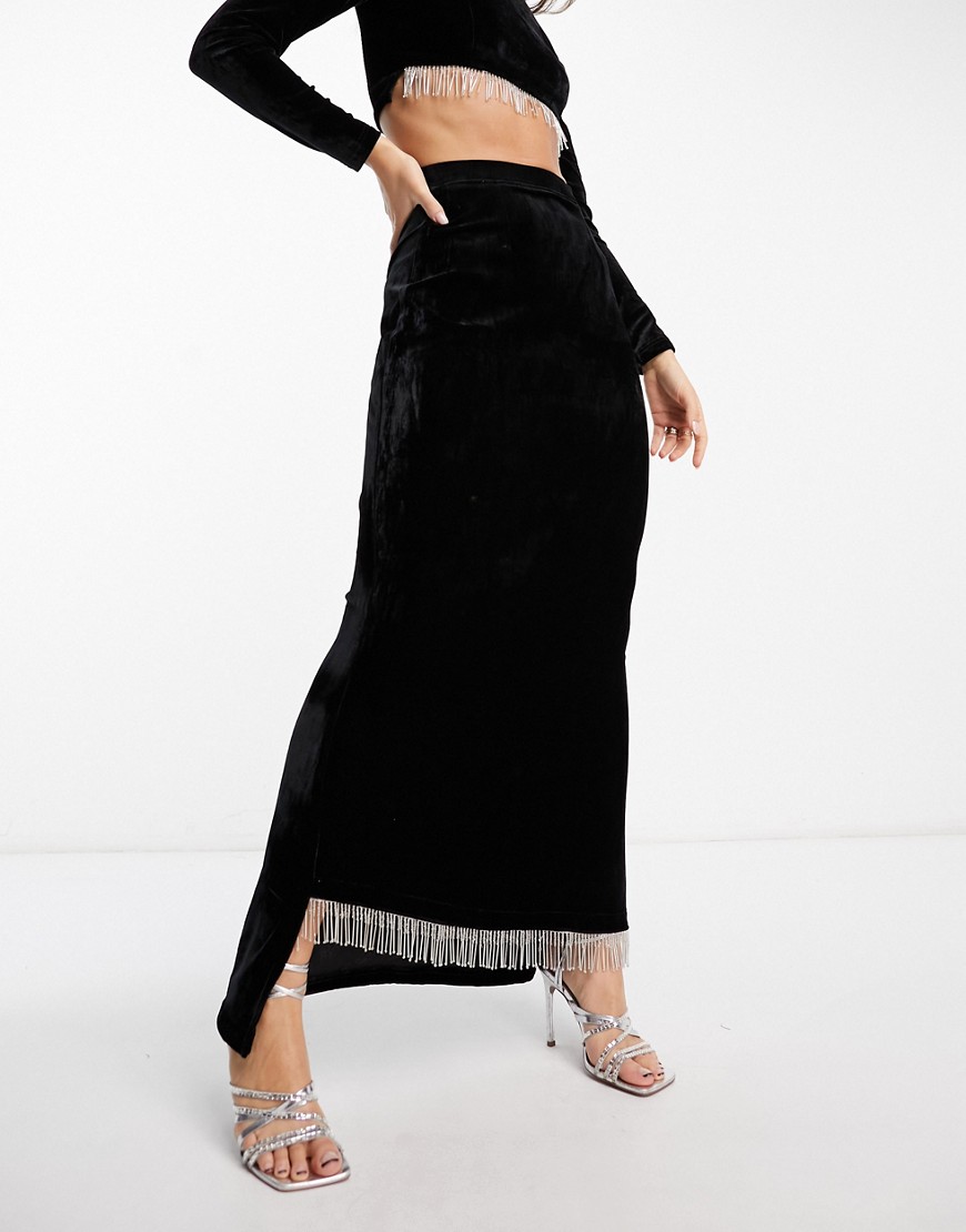 Kanya London fringe embellished maxi skirt in black - part of a set