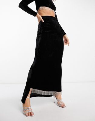 Kanya London fringe embellished maxi skirt co-ord in black - ASOS Price Checker
