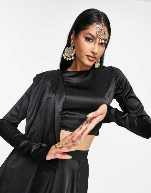Kanya London - Lehenga-crop top met lange mouwen in zwart