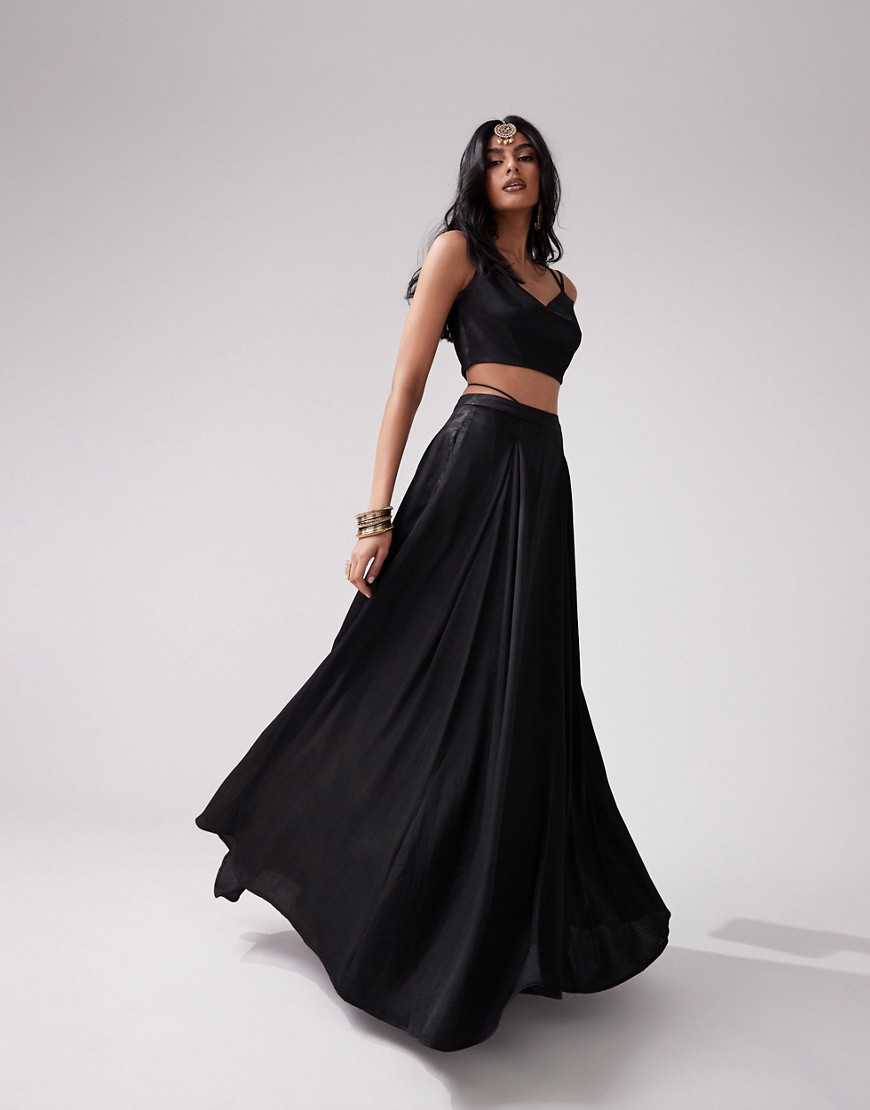 Lehenga full flare pleated skirt in black - part of a set