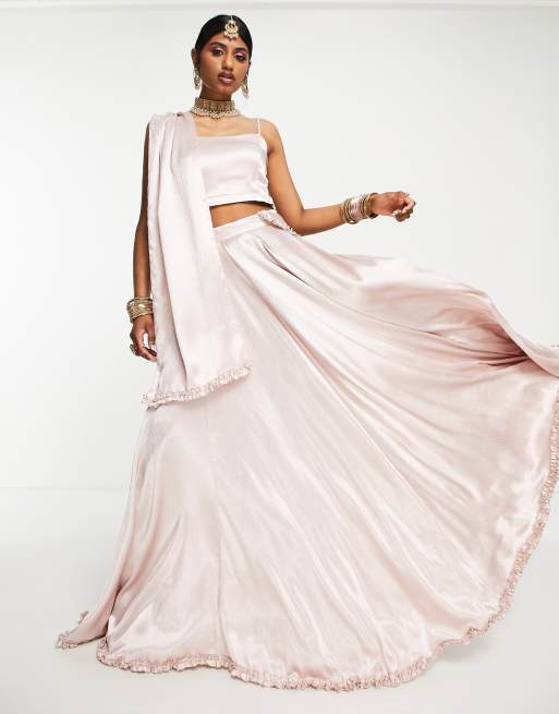 Kanya London - Lehenga - Jupe évasée à volants pour demoiselle d'honneur et foulard style dupatta - Rose