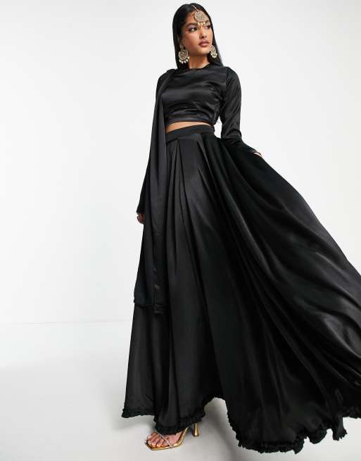 black lehenga crop top