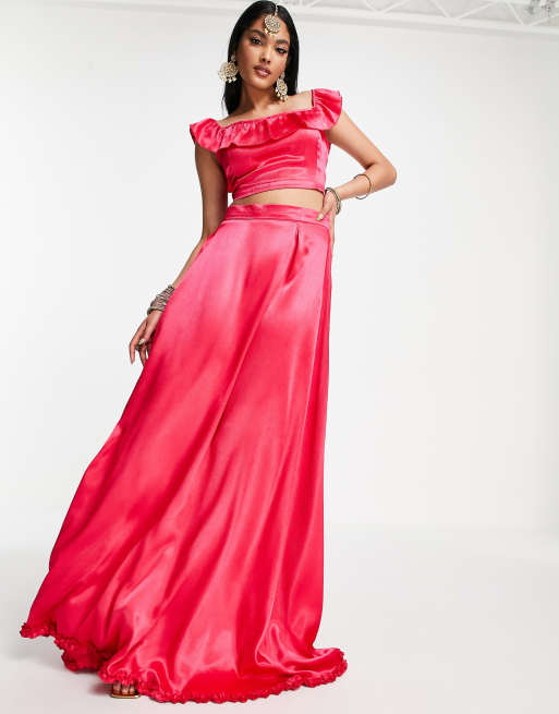 Satin fuchsia outlet maxi skirt