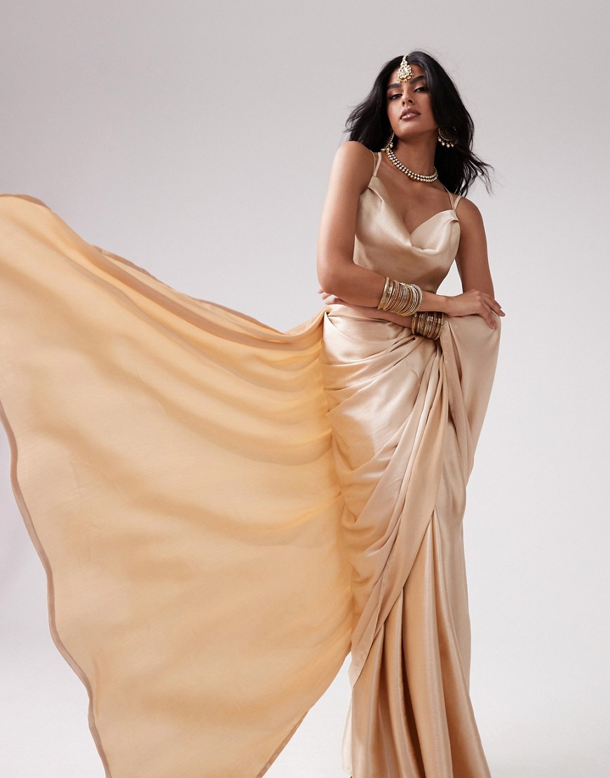 Kanya London Saree co-ord in champagne-Gold