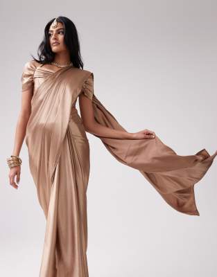 Saree in praline - part of a set-Brown