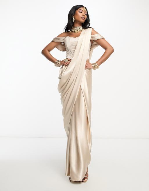 Kanya London - Sari da damigella color champagne in coordinato
