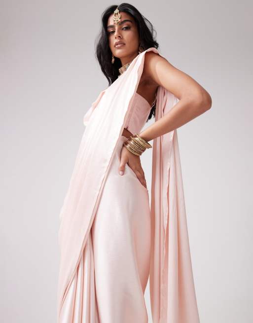 Kanya London - Sari met glitter in beigeroze, deel van co-ord set