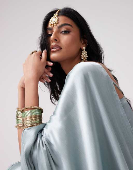 Kanya London – Sari-Set in Nebelblau, Kombiteil , 2 von 6