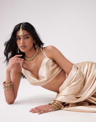 Kanya London Kanya London scoop neck spaghetti strap top in champagne-Gold