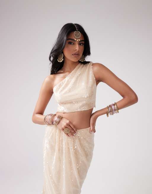 Kanya London sequin one shoulder top in champagne - part of a set
