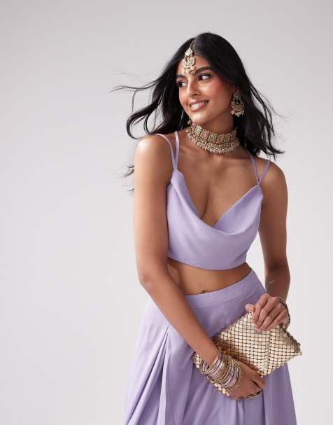 Kanya London - Top in chiffon da damigella con scollo ad anello e spalline sottili in chiffon grigio lilla in coordinato - view 1