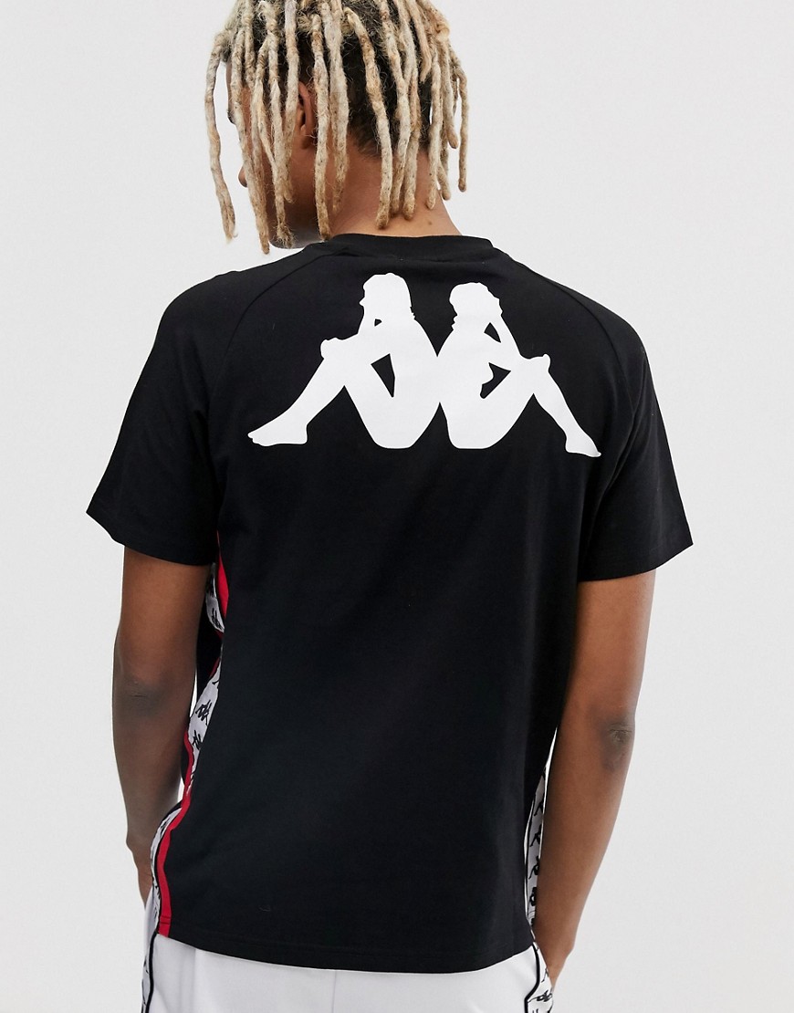 Kappa - Authentic Balmin - T-shirt nera con ricamo sul petto e fettuccia con logo-Nero