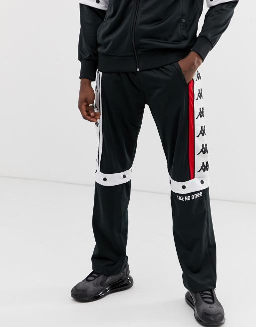 Kappa tracksuit with poppers and logo taping in black ASOS