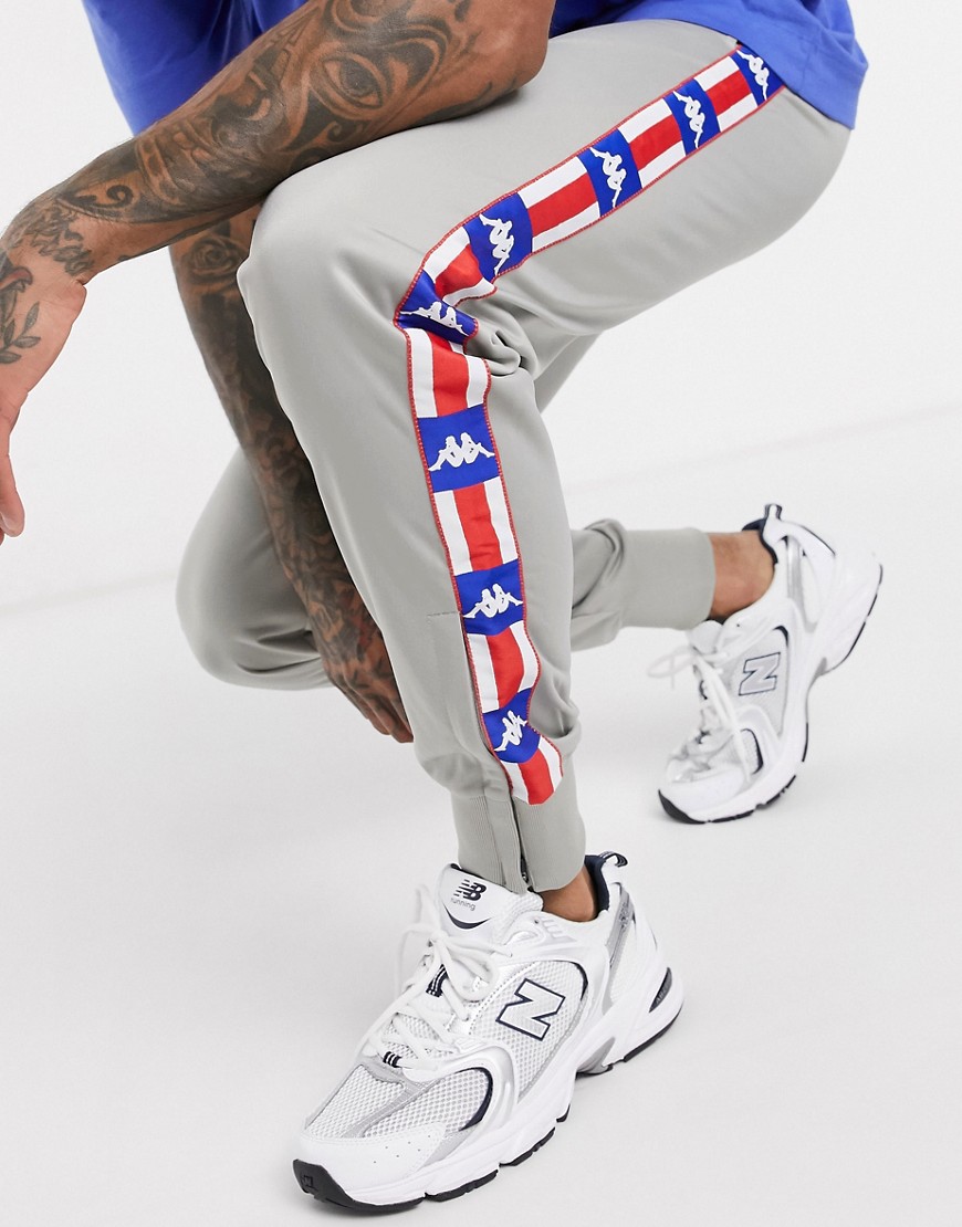 Kappa Authentic La Bergarman track pants with USA taping in grey