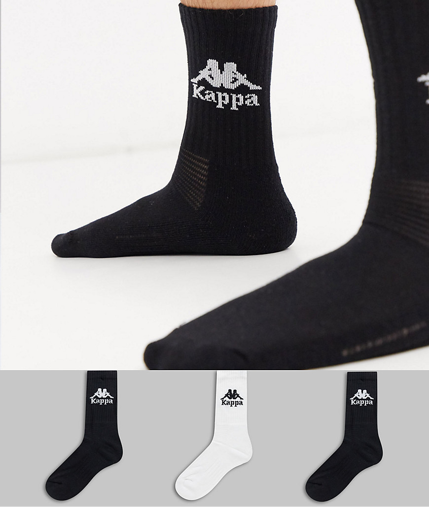 Kappa – Authentic – Svarta/vita strumpor i 3-pack-Flerfärgad